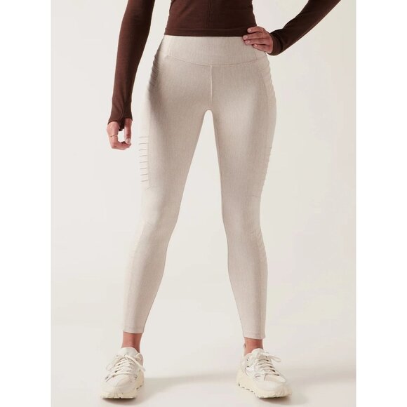 ATHLETA Delancey Textured Moto Tight Creme High Rise Ankle Leggings, Size S - Picture 1 of 16
